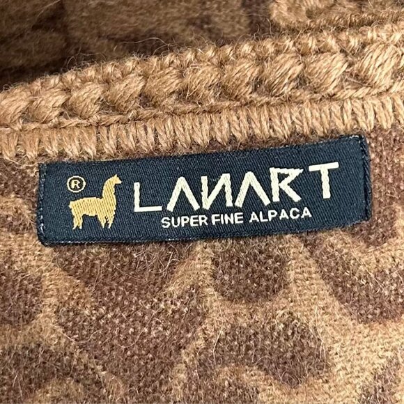 Lanart Brown Tan Alpaca Fringe Shawl Poncho Capelet Wrap One Size - Picture 7 of 9